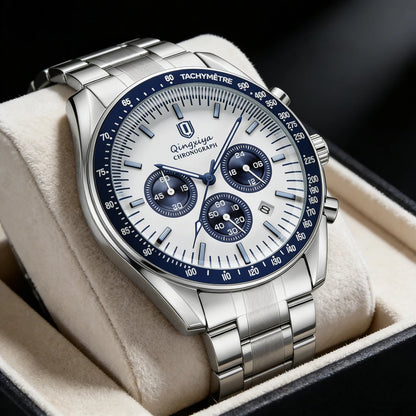 Relógio de quartzo para homem, de marca de luxo, estanque e luminescente, em aço inoxidável, equipado com um cronógrafo de 24 horas e um indicador de data – Relógio elegante para homem