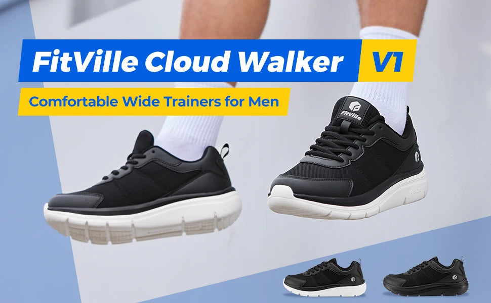 Scarpe da camminata FitVille da uomo, larghezza ampia, massima ammortizzazione, sneakers sportive leggere per alleviare il dolore da fascite plantare