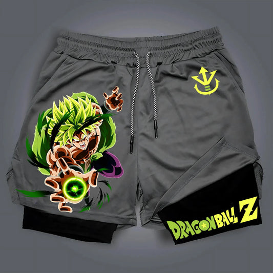 2025 Dragon Ball Animation Peripheral Double-layer Shorts American Men's Trend Fashion Breathable Loose Sports Pants