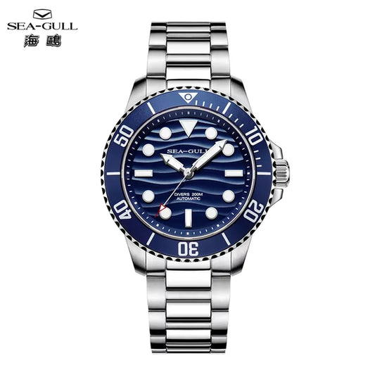 Seagull Ocean Series Automatic Man Mechanical Wristwatches Wave Dial Calendar 200m Waterproof Luminous Diving Watch reloj  6203