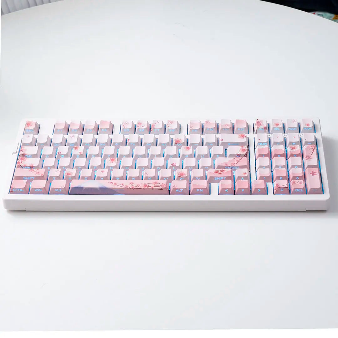 Juego de teclas Sakura Pink con grabado lateral, PBT translúcido, 127 teclas para switches MX y teclados mecánicos 60/84/90/104/108