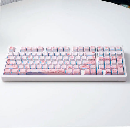 Juego de teclas Sakura Pink con grabado lateral, PBT translúcido, 127 teclas para switches MX y teclados mecánicos 60/84/90/104/108