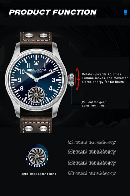 Hruodland Pilot St3620 Retro Men's Manual Mechanical Watch Luxury Sapphire Bgw-9 Night Light Turbine Waterproof 5Bar Reloj Hombr