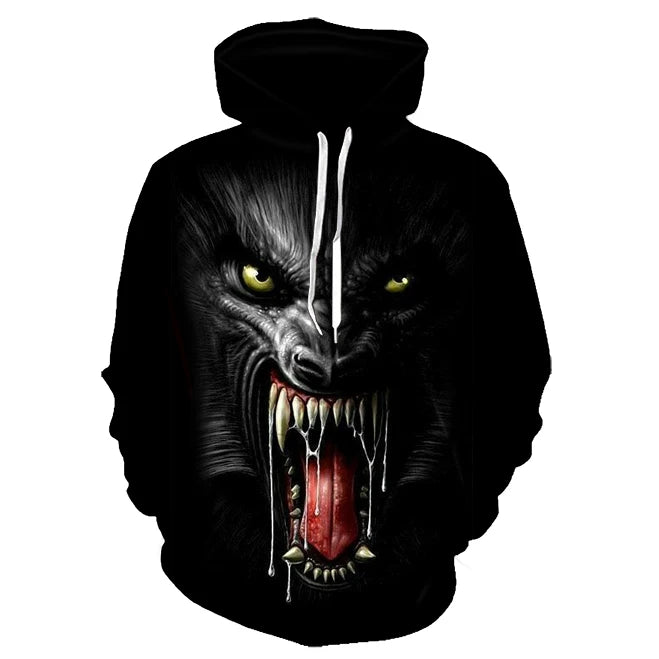 Felpe con cappuccio oversize 3D Animal Wolf da uomo e donna, moda casual, pullover hip hop Harajuku streetwear