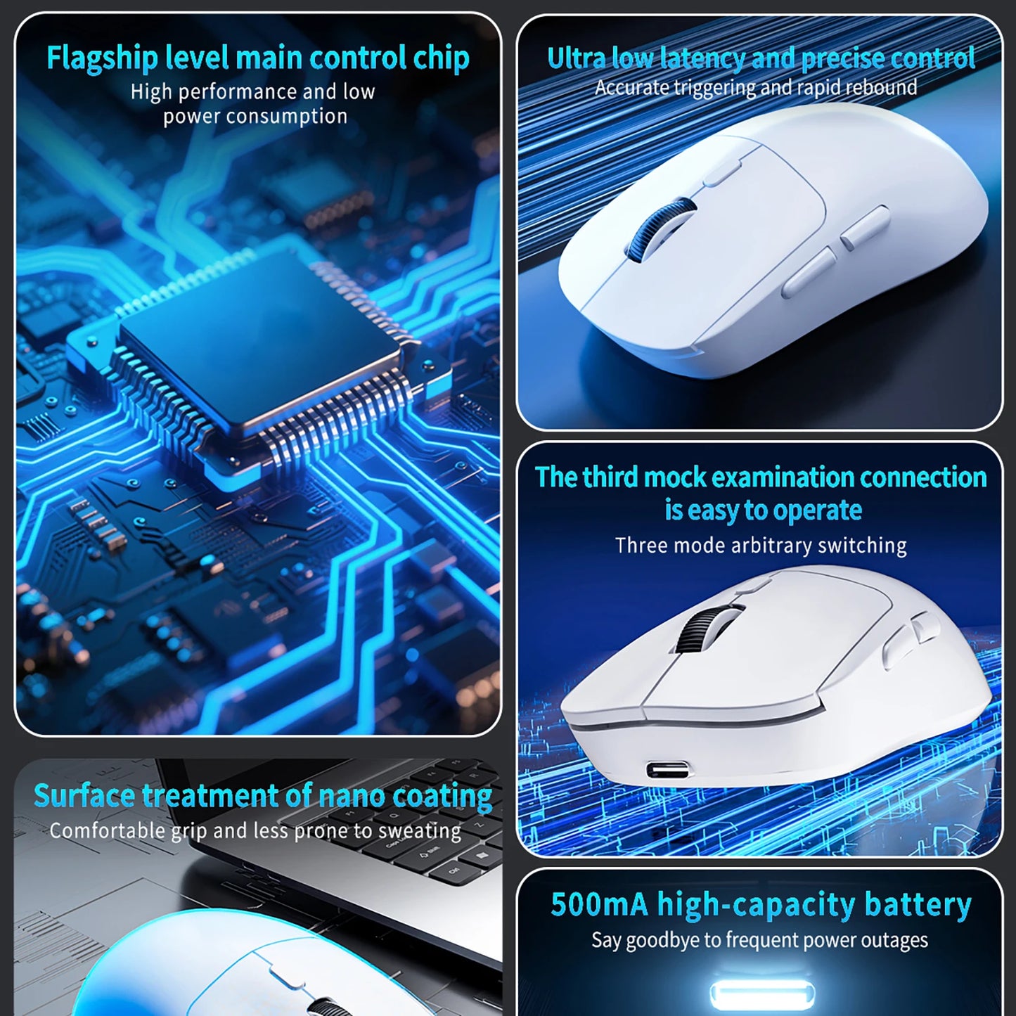 Mouse da gaming Bluetooth ricaricabile PAW3395, leggero, ergonomico e wireless per eSport
