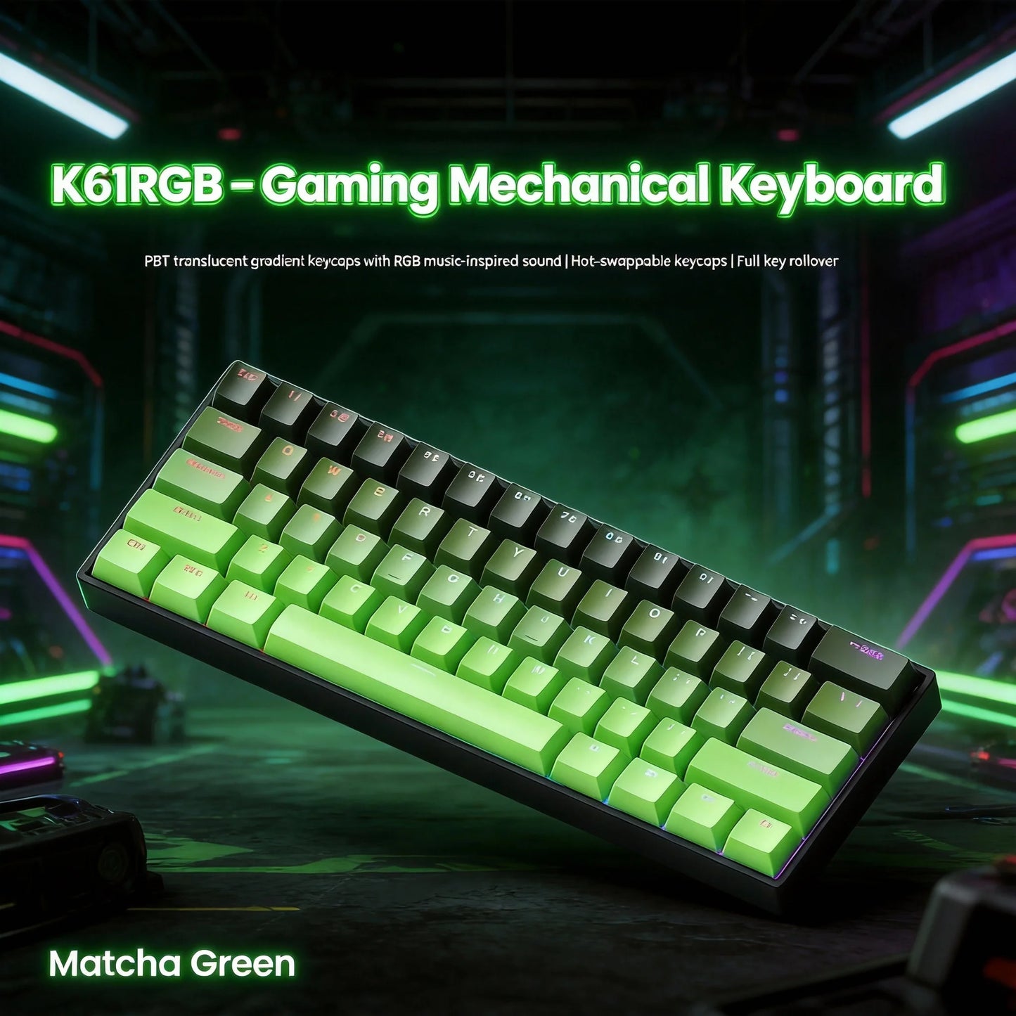Tastiera meccanica portatile cablata K61, Phantom RGB colorata, risposta di livello gaming, design ergonomico, adatta al gaming e all’ufficio