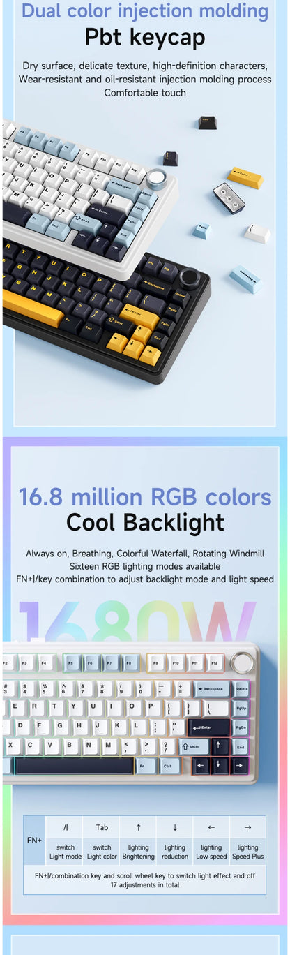 Original AULA F75 RGB LED Light PC Custom Bluetooth Wireless 2.4G Type-C Wired Gaming Mechanical Switch 75% Keyboard 82 Keys wit