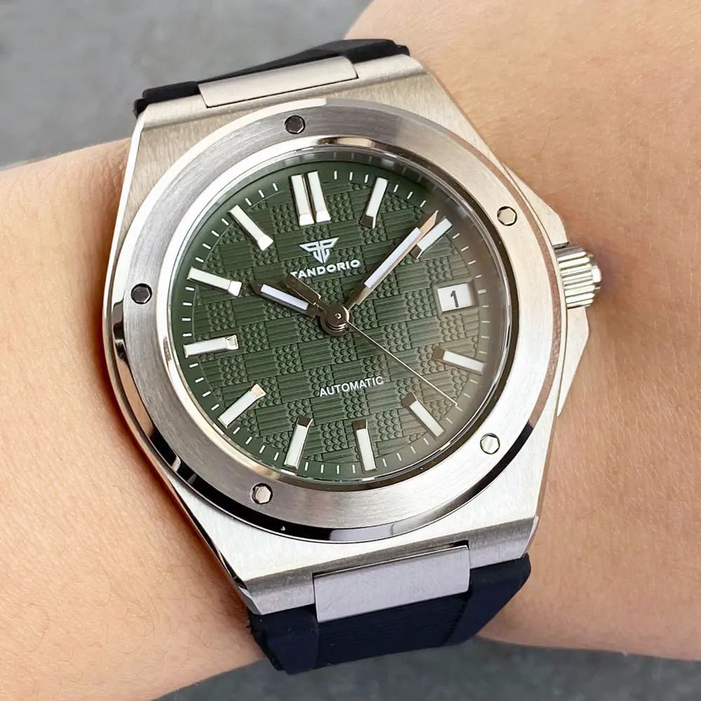 Orologio meccanico da uomo Tandorio New Black Luxury in stile business engineer, vetro zaffiro, impermeabile 100m, movimento automatico NH35A