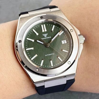 Orologio meccanico da uomo Tandorio New Black Luxury in stile business engineer, vetro zaffiro, impermeabile 100m, movimento automatico NH35A