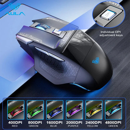 AULA SC550 bezprzewodowa mysz gamingowa dual-mode, ładowalna, podświetlana mechaniczna mysz gamingowa do komputera stacjonarnego/laptopa, mysz USB do e-sportu