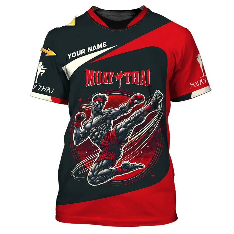 Fajna nowa koszulka z nadrukiem graficznym Muay Thai dla mężczyzn – nadruk 3D z motywem tygrysa i smoka, spersonalizowana z imieniem, letnia koszulka na siłownię i do fitnessu