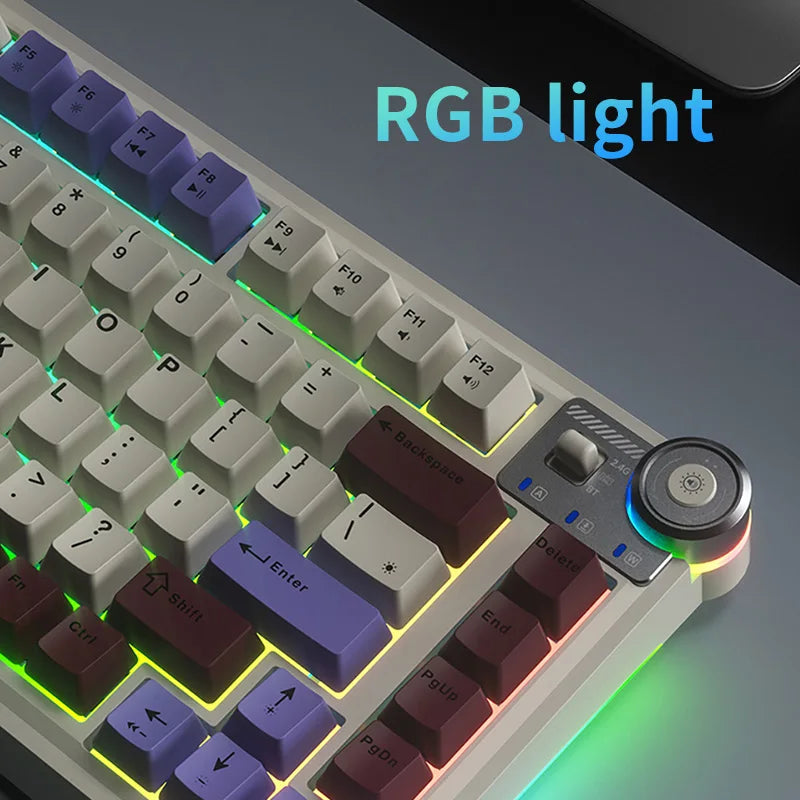 Teclado mecánico gaming esports AULA AU75 de tres modos, 81 teclas, teclas PBT, hot-swappable, RGB, teclado inalámbrico para PC de escritorio y escritura