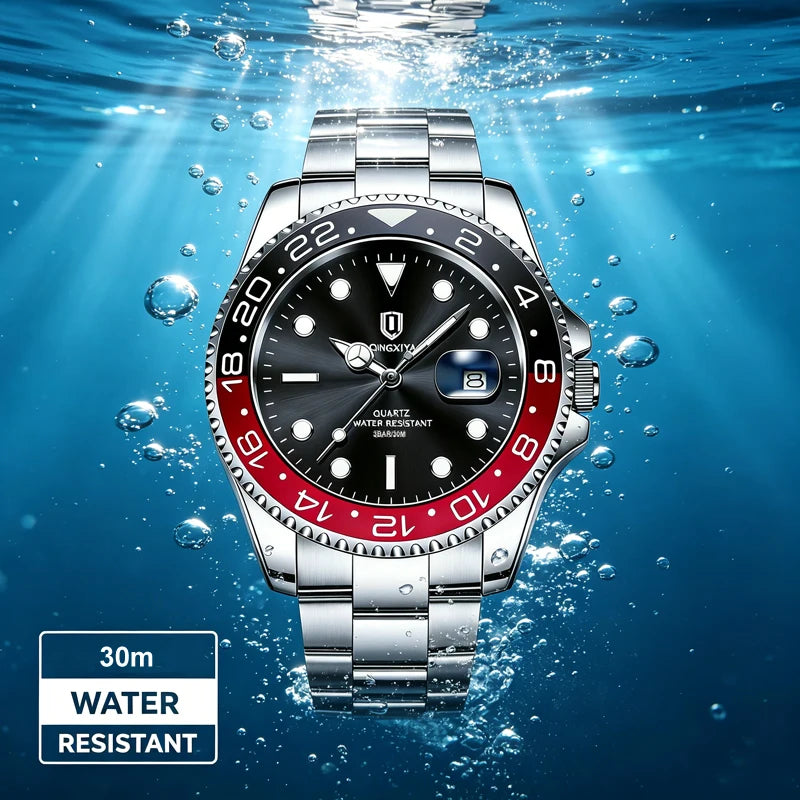 QINGXIYA Top Original Men Quartz Watches for Men Waterproof Calendar Stainless Steel Quartz Men Luxury Watch Luminous Wristwatch