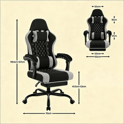 Ergonomic Office Chair with Massage Lumbar Support, Swivel Computer Chair, Adjustable Gaming Chair with Footrest, High Back Executive Desk Chair