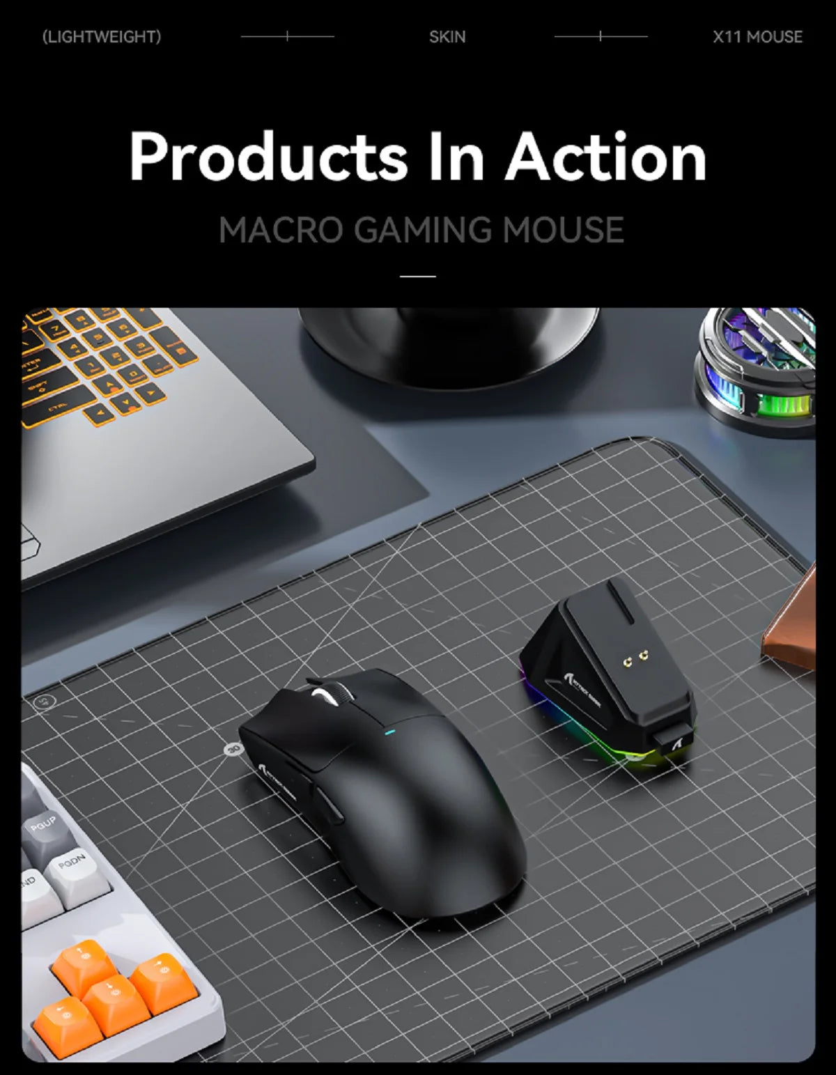 Ratón inalámbrico Attack Shark X11&R1 Tri Mode Bluetooth con base de carga RGB, ergonómico y ligero, accesorio para PC gamer