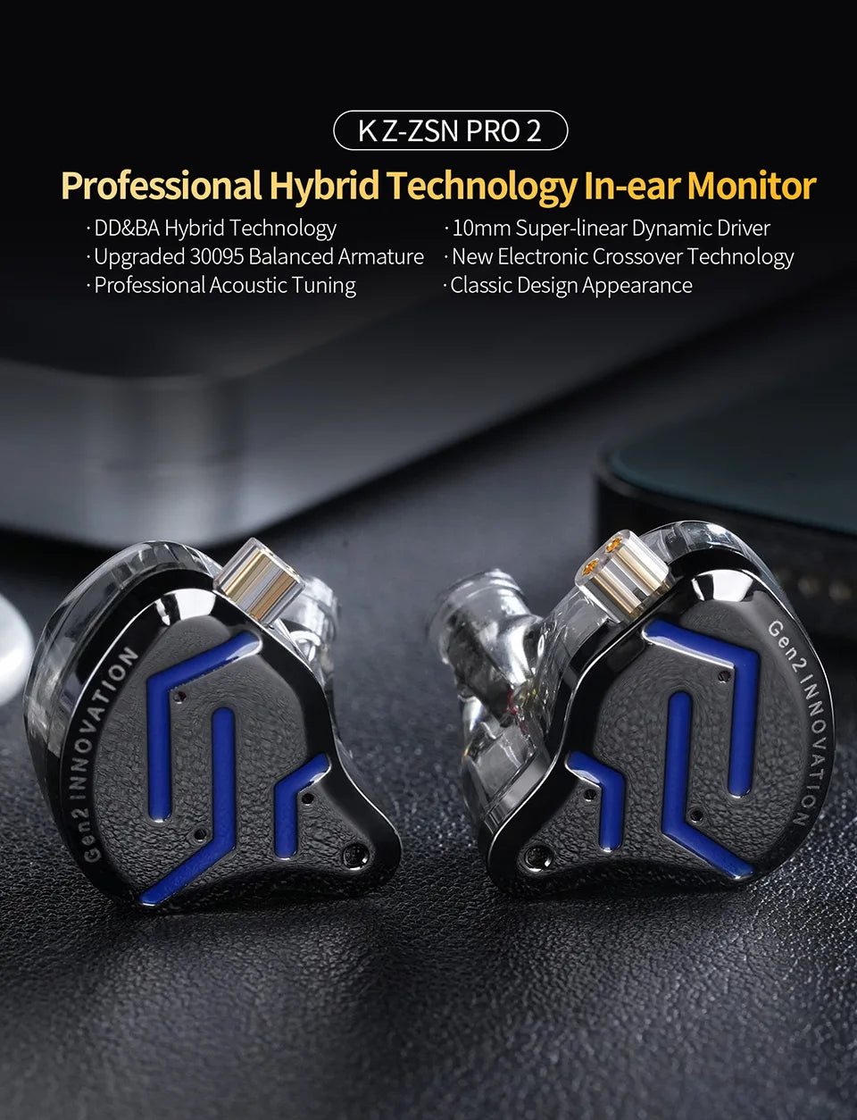 KZ ZSN Pro 2 Hybrid-In-Ear-Kopfhörer mit Kabel – 1BA+1DD HiFi-Bass, geräuschunterdrückende Ohrhörer mit Mikrofon