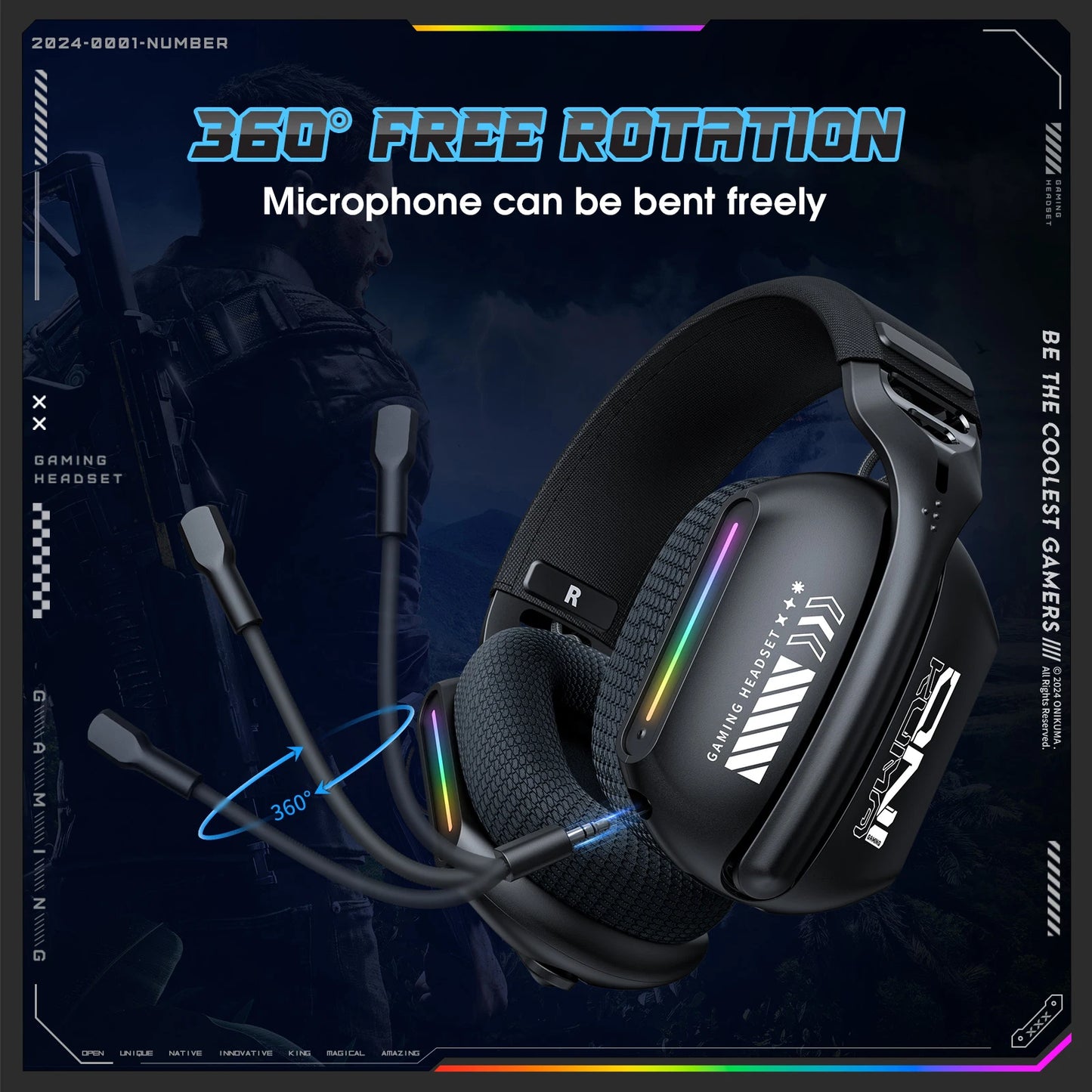 Auriculares gaming inalámbricos ONIKUMA GT808 2.4G/Bluetooth/cableados de 3 modos, circumaurales, con micrófono con cancelación de ruido para PC PS4 PS5