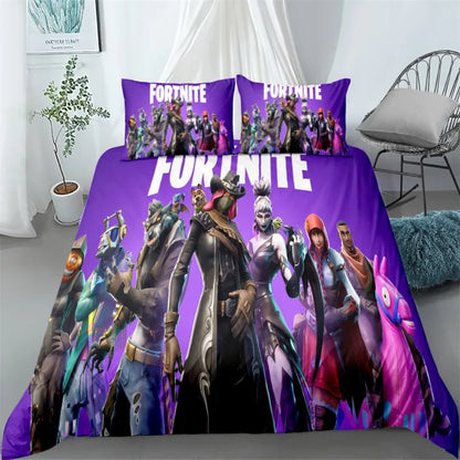Juego de cama Fortnite de 3 piezas, ropa de cama para dormitorio con estampado 3D, diseño de videojuego y dibujos animados, funda nórdica y funda de almohada decorativas, regalo de cumpleaños