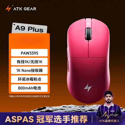 Mouse gaming wireless Bluetooth ATK Dragonfly A9, design ergonomico, risposta rapida, PAW3950 Ultra, 800mAh, leggero, 8KHz, eSport