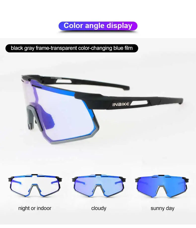 INBIKE Photochromic Cycling Sunglasses Professional Road Bike Riding Glasses for Men Bicycle Windproof Sand Goggles Bike Eyewear