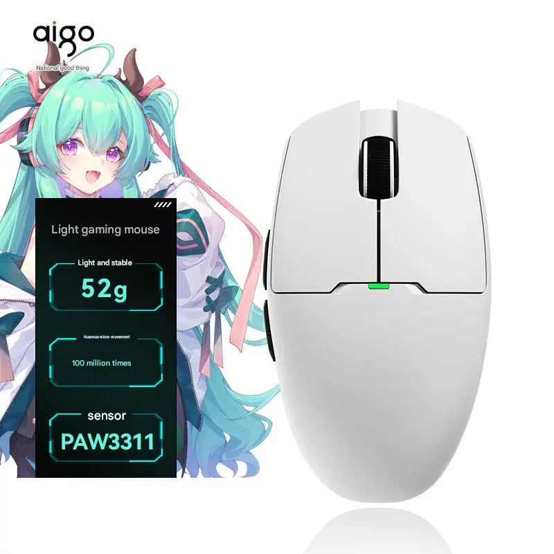 Aigo GM80 PLUS PRO Wireless Mouse Bluetooth PAW3311/PAW3395 Lightweight 1000HZ Wired Three-mode Gaming E-sports Mouse Gift