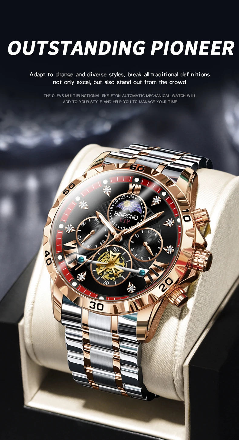 BINBOND quartz watches for men luxury accurate durable watch luminous waterproof chronograph men's watch business watch reloj