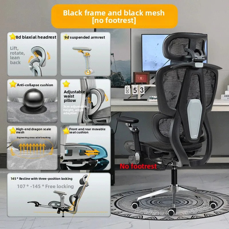 Silla ergonómica minimalista portátil con reposabrazos 10D, silla para ordenador, silla de oficina, silla de estudio, silla gaming, resistente a la gravedad y duradera