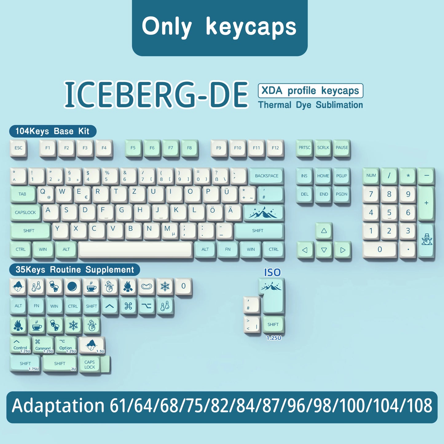 Keycap profilo XDA Iceberg brasiliano coreano giapponese russo spagnolo francese ISO Enter in PBT per tastiera meccanica GK61