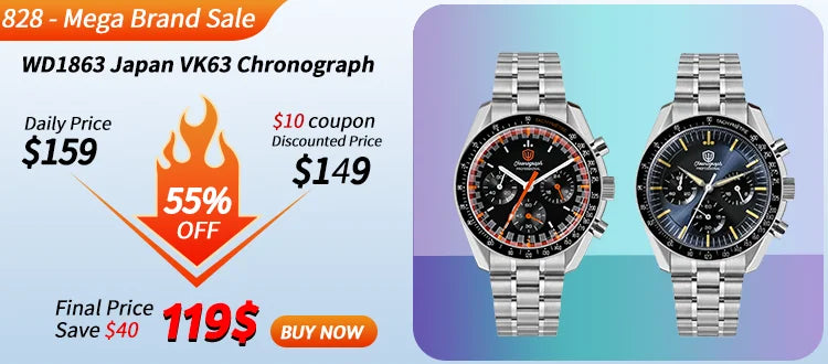 Reloj para hombre Watchdives New Wd1863 de cuarzo VK63, cronógrafo, cristal de zafiro abombado, resistente al agua, 39Mm, acero, marca líder, lujo, negocios