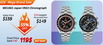 Reloj para hombre Watchdives New Wd1863 de cuarzo VK63, cronógrafo, cristal de zafiro abombado, resistente al agua, 39Mm, acero, marca líder, lujo, negocios