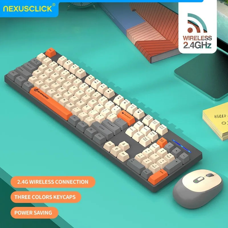 Set tastiera e mouse wireless NexusClick per gaming e ufficio, risparmio energetico intelligente, formato completo 104 tasti, 1600DPI regolabili, USB per laptop e PC