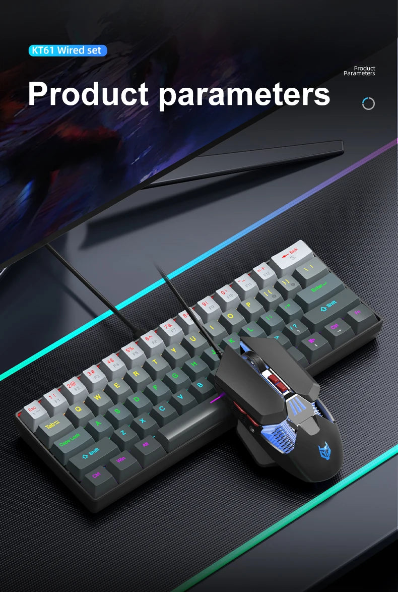 Tastiera meccanica mini APAYADO K61, cablata, 61 tasti, RGB Phantom, nera/bianca, switch meccanici rossi/blu per gaming, portatile 60%