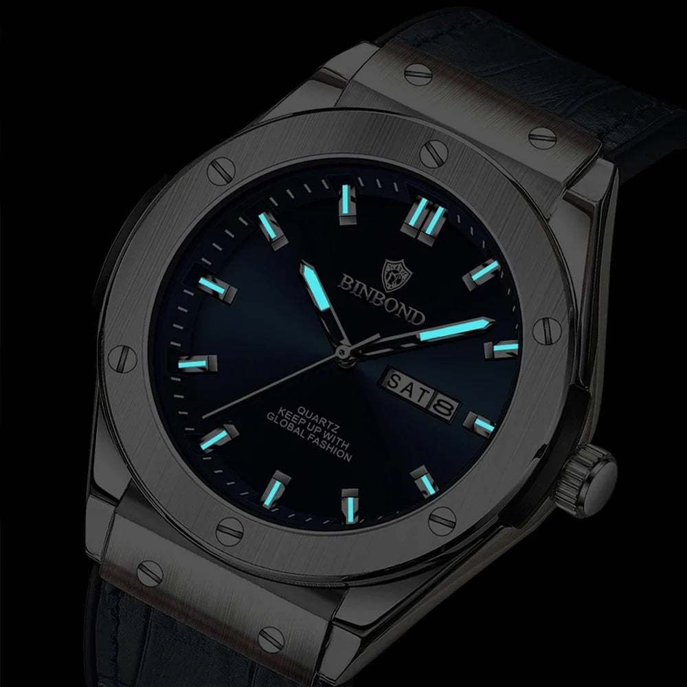 Relógio para homem, estilo casual, bracelete em pele, modelo automático ou de quartzo, acessório de luxo, ideia ideal para presente, relógio de pulso na moda.