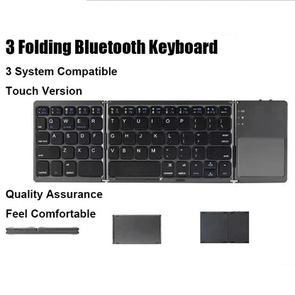 Tastiera Bluetooth pieghevole a tre ante con touchpad, mini tastiera portatile ricaricabile, tastiera wireless per Windows, Android e iOS