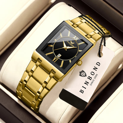 Relógio de pulso de luxo BINBOND com mecanismo de quartzo preciso para homem, luminoso, à prova de água, data automática, em aço inoxidável resistente, estilo casual.