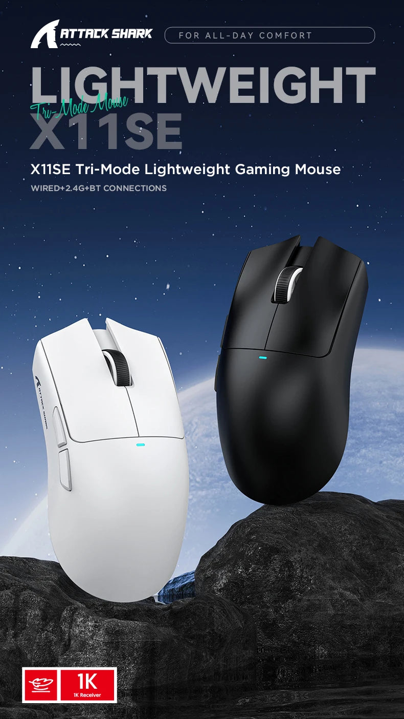 ATTACK SHARK X11 SE Wireless Gaming Mouse 22000 DPI, PixArt PAW3311 Sensor, Tri-Mode Bluetooth, 2.4G & Wired, Lightweight RGB Gaming Mouse