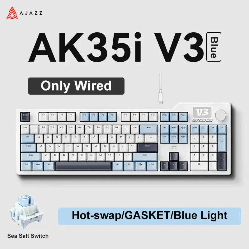 Nuova tastiera gaming personalizzata AJAZZ AK35I V3 MAX Tri-mode cablata, Bluetooth e wireless, struttura gasket, hot swap completo, 104 tasti