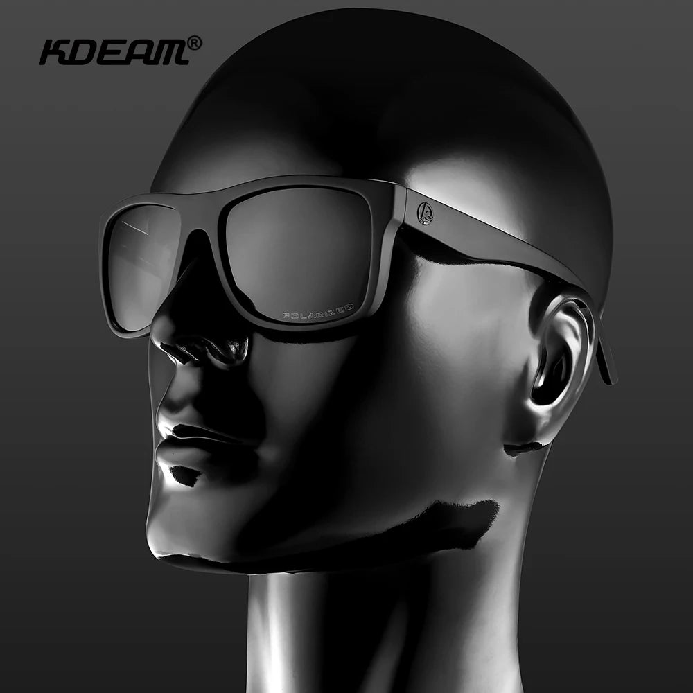 KDEAM Polarized Sunglasses Men Sports Tridimensional Brand Logo TR90 Square Sun Glasses All Black With Zipper Case KD0721