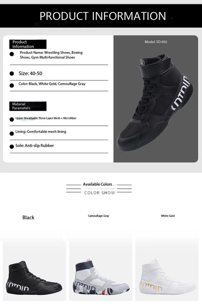 Nuove scarpe da wrestling da uomo, taglia grande, in mesh traspirante, scarpe da boxe antiscivolo, resistenti all’usura, sneaker casual alla moda per sport ad alta intensità