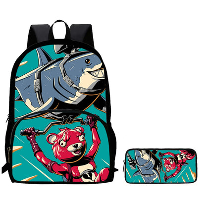 Conjunto de 2 Peças de Mochila Escolar Infantil FORTNITE Cartoon, Mochila Leve e Resistente e Estojo com Bolso Frontal, Meninos e Meninas 5-10