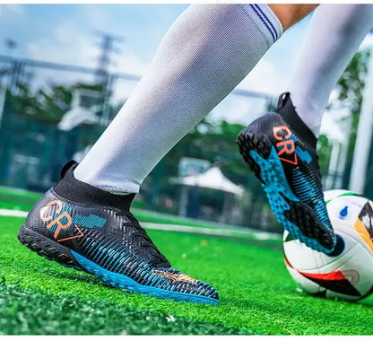 Scarpe da calcio per bambini antiurto sulla punta, chiusura con lacci, tacchetti corti antiscivolo, resistenti all’usura e traspiranti, per partite su erba all’aperto