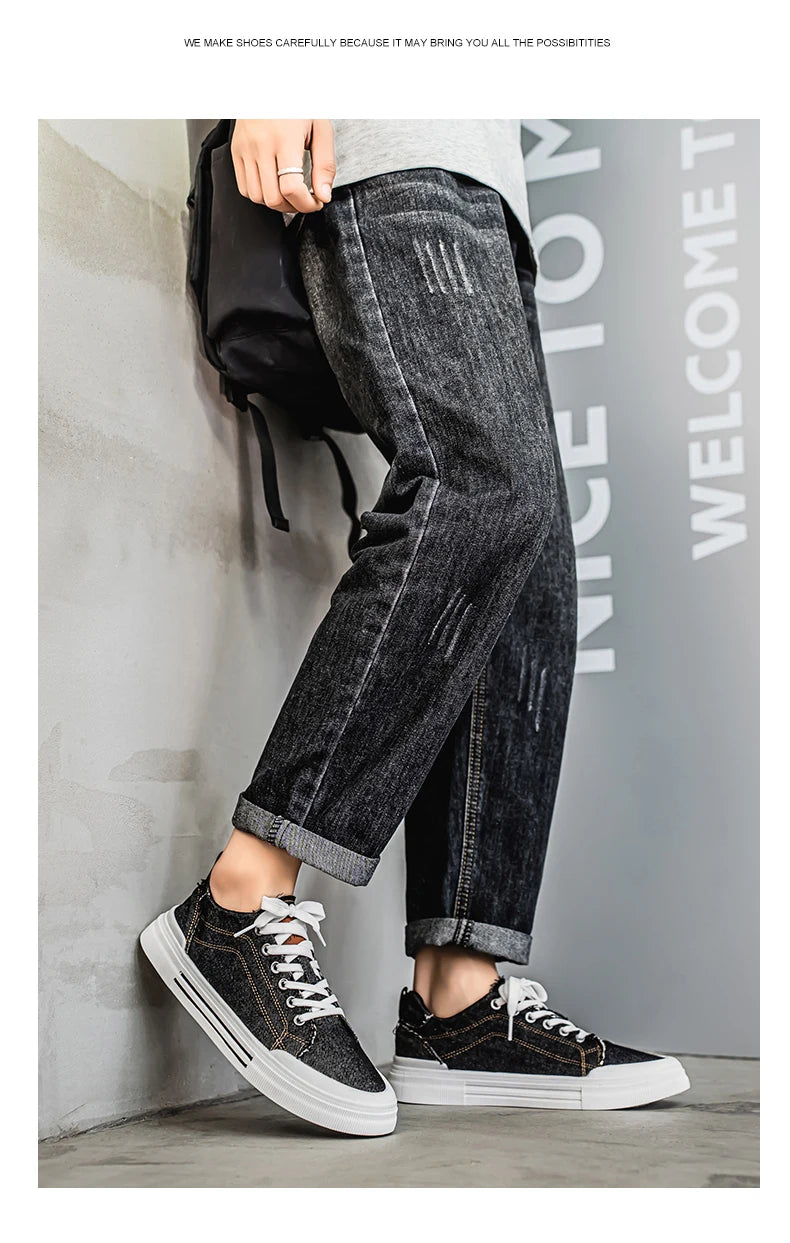 Personalized Spring and Autumn New Men's Shoes, Korean Style Fashionable Large Size Low-Top Casual Shoes, Denim Single Shoes, Versatile Sneakers