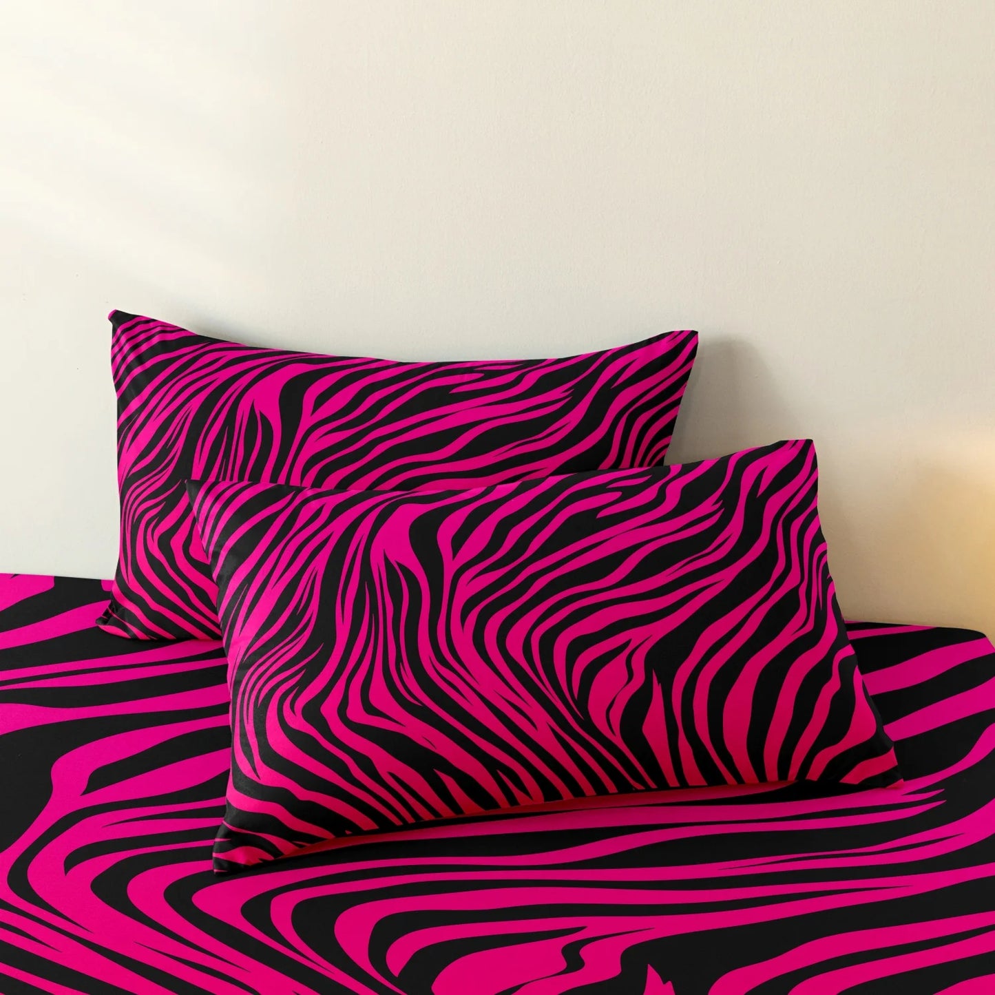 Juego de cama de 3 piezas, estampado de cebra rojo rosa y estampado de leopardo, set de funda nórdica con impresión digital, impresión digital, para uso familiar, hotel y dormitorio