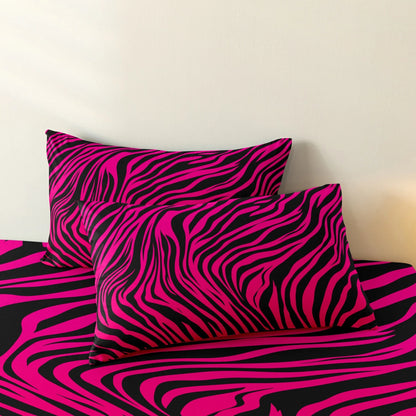 Juego de cama de 3 piezas, estampado de cebra rojo rosa y estampado de leopardo, set de funda nórdica con impresión digital, impresión digital, para uso familiar, hotel y dormitorio