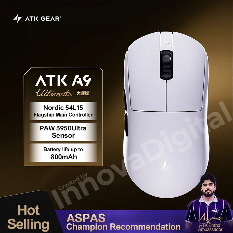 Mouse gaming wireless ATK Dragonfly A9 Ultimate A9 Air PAW3950 ultraleggero ergonomico e-sport per gamer FPS CSGO A9 Ultra