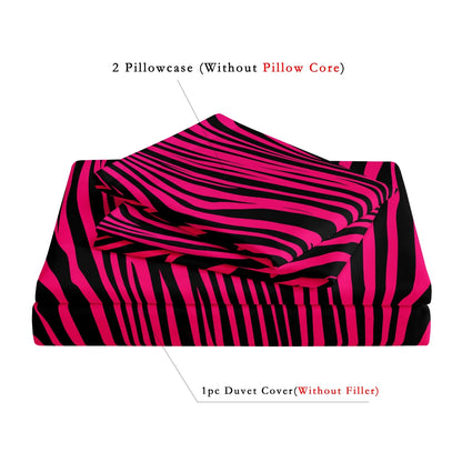 Juego de cama de 3 piezas, estampado de cebra rojo rosa y estampado de leopardo, set de funda nórdica con impresión digital, impresión digital, para uso familiar, hotel y dormitorio