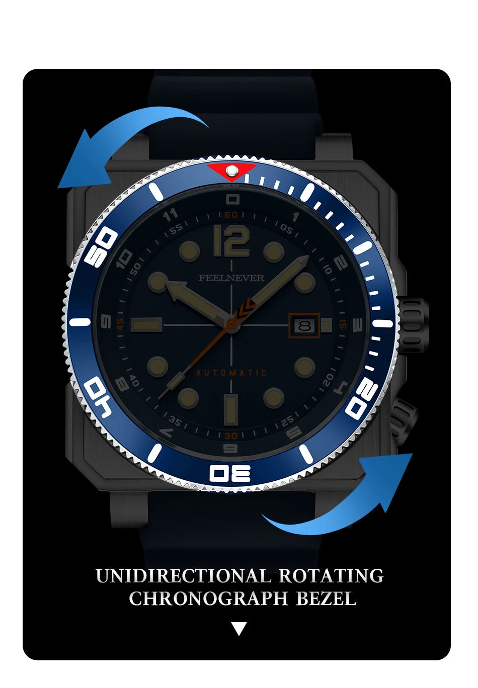 Orologio subacqueo automatico FeelNever 8215 da uomo, super luminoso, in acciaio 316, con vetro zaffiro, orologio sportivo meccanico maschile