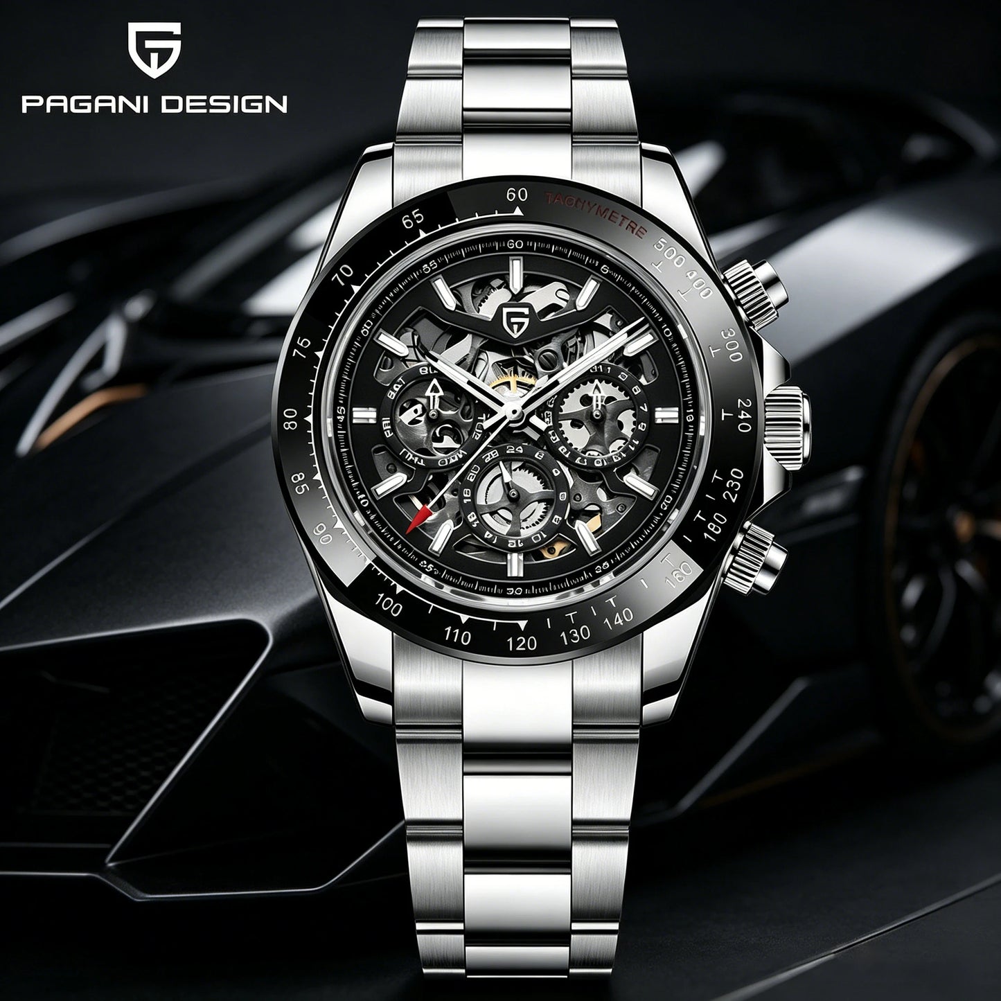 Reloj mecánico automático PAGANI DESIGN para hombre, de acero inoxidable, resistente al agua 10Bar, deportivo, de lujo casual para hombre