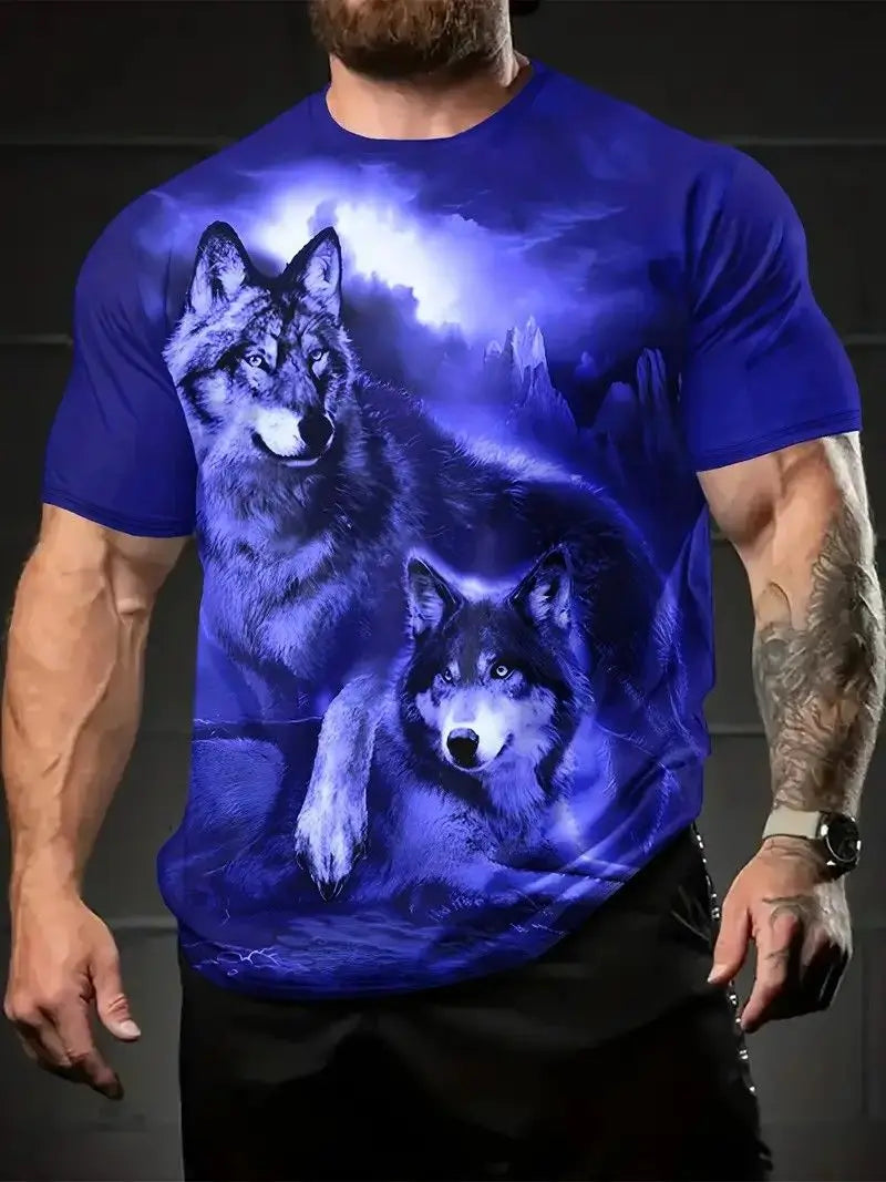 Summer Wolf Animal 3D Print T-Shirts Men Women Hip-hop Short Sleeve T Shirt Casual Oversized Harajuku Y2K Tops Tees Men Clothing