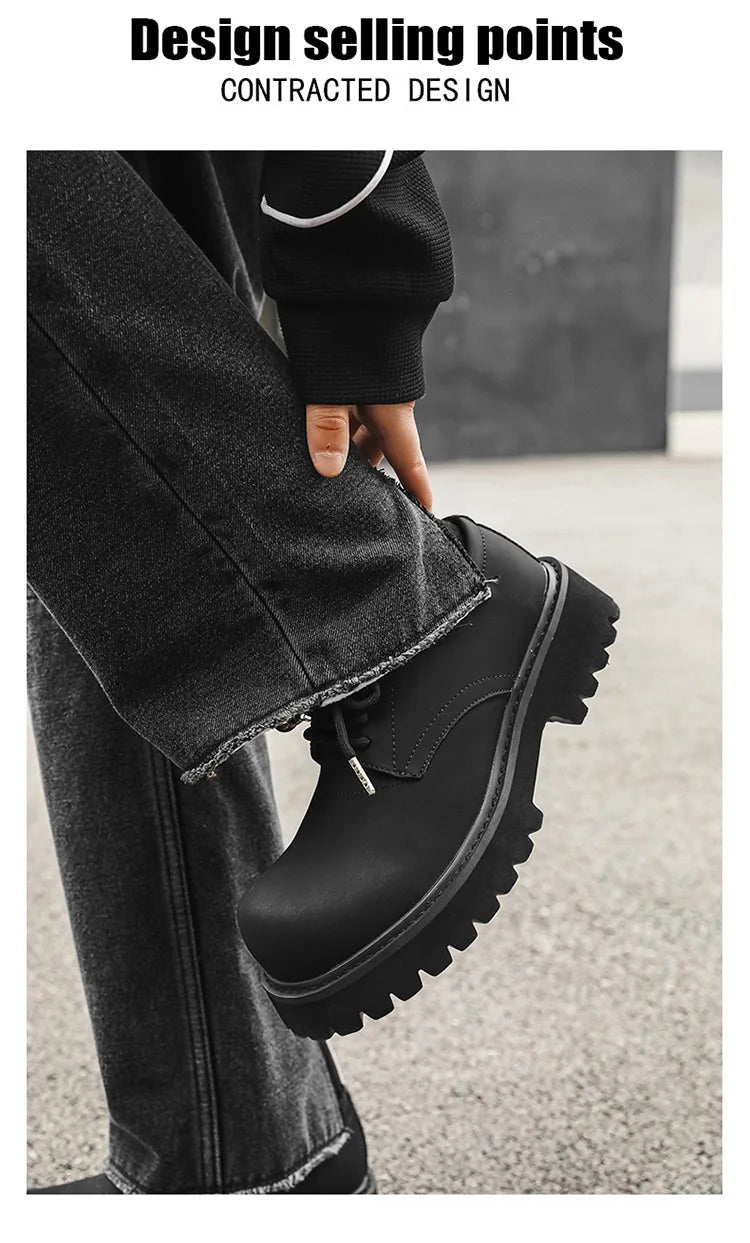 Thick Sole Casual Genuine Leather Dress Shoes Men Platform Height Increase Japan Harajuku Korean Streetwear Fashion Shoes White